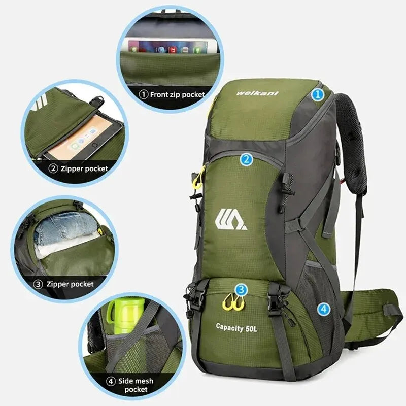 Reistas Rugzak 50 L – Water-bestendige Hiking & Camping Backpack voor Mannen en Vrouwen