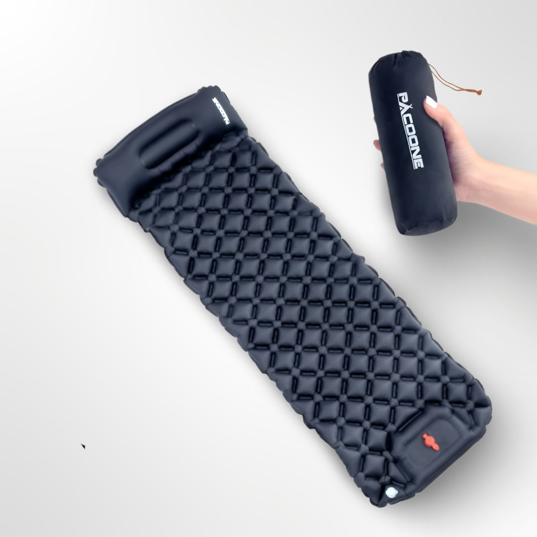 PACOONE Ultralichte Slaapmat 1-Persoons – Ingebouwde Pomp & Kussen, Waterdichte 40D Nylon