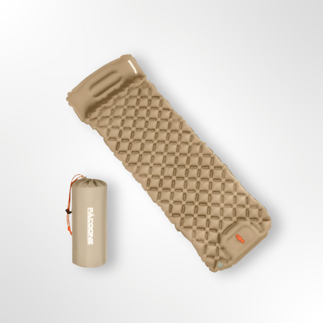 PACOONE Ultralichte Slaapmat 1-Persoons – Ingebouwde Pomp & Kussen, Waterdichte 40D Nylon