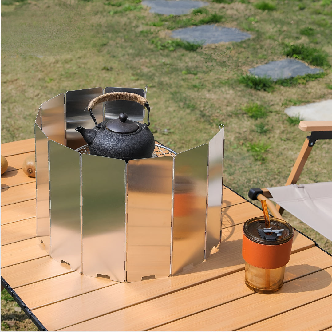 Opvouwbaar Windscherm 8-9 Panelen – Lichtgewicht Aluminium Campinglek voor Kookstel