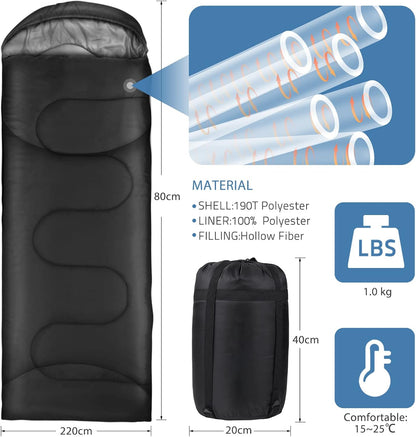 Slaapzak 220 × 80 cm – 1 kg Lichtgewicht 2-in-1 Dekenslaapzak voor Lente, Zomer en Herfst