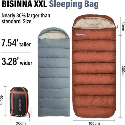 BISINNA XXL Slaapzak – Plus-Size 3/4-Seizoen Waterdicht Lichtgewicht voor Grote & Lange Volwassenen