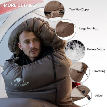 Naturehike Katoenen “Sarcofaag” 4-Seizoen Slaapzak – Ultracompact, Waterdicht, Voor Volwassenen & Kinderen