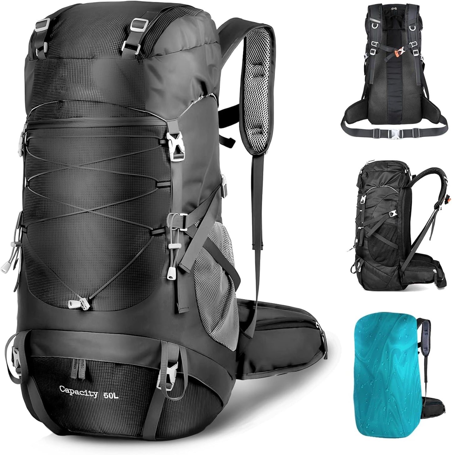 WEST TUNE 50L Hiking Backpack Camping Backpack, black