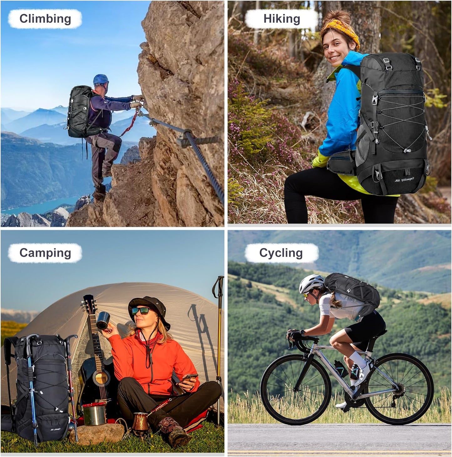 WEST TUNE 50L Hiking Backpack Camping Backpack, black