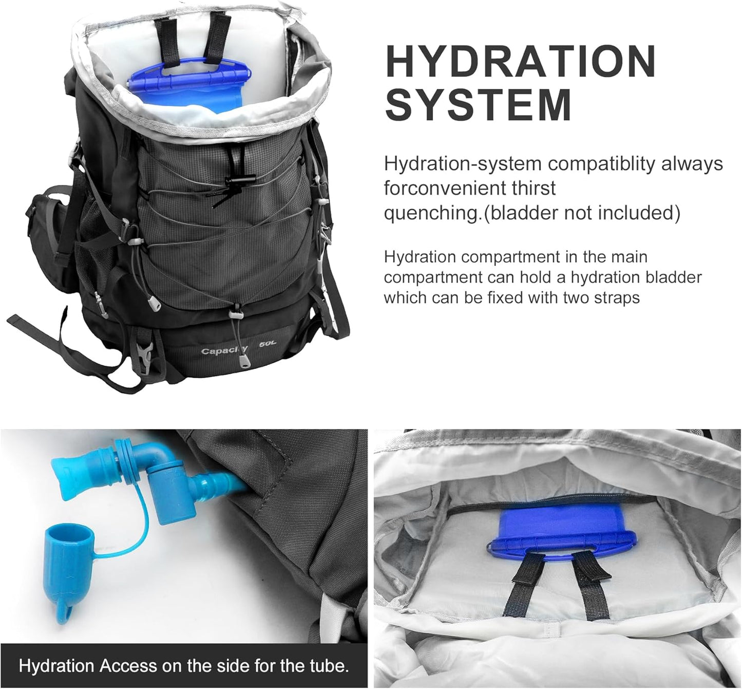 WEST TUNE 50L Hiking Backpack Camping Backpack, black