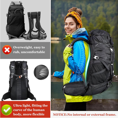 WEST TUNE 50L Hiking Backpack Camping Backpack, black