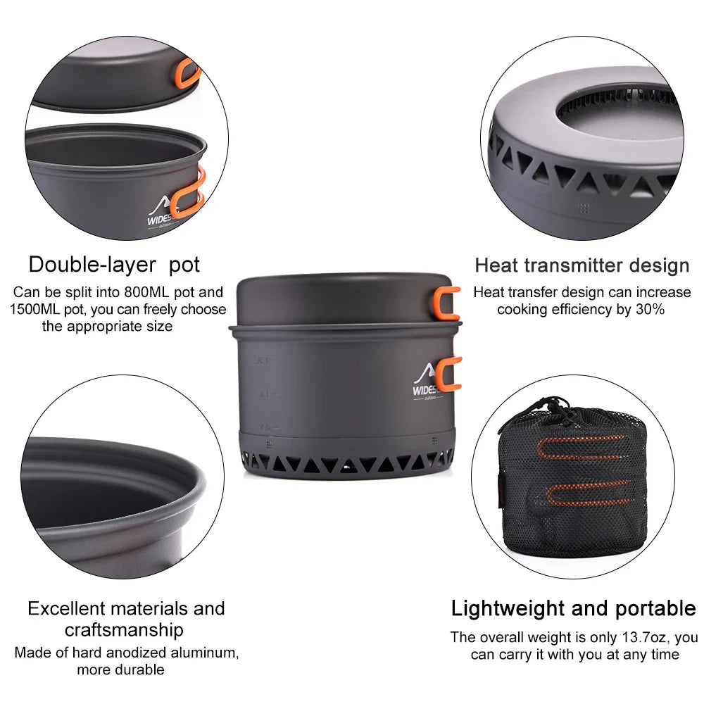 Widesea Camping Kookset 2,3 L – Lichtgewicht Aluminium Pot & Ketel voor Outdoor, Hiking & Reizen