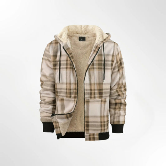 Fjordan Sherpa Fleece Vest for Men | Check Pattern with Hood