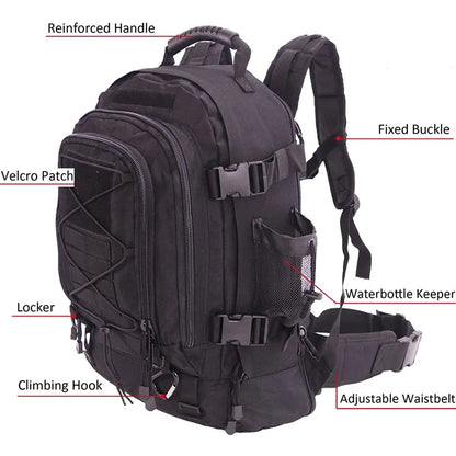 LQARMY Military Tactical Rugzak 60 L – MOLLE Systeem, Duurzaam & Geschikt voor Outdoor Hiking Kamperen