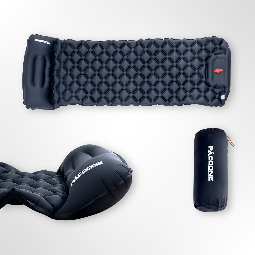 PACOONE Ultralichte Slaapmat 1-Persoons – Ingebouwde Pomp & Kussen, Waterdichte 40D Nylon